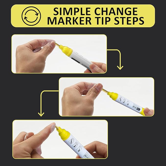 Bright Yellow Dry Erase Markers for Black Glass Board, 2-in-1 Reversible Dual Tip - Bullet & Fine, Easy Clean Grip Liquid Chalk Pens for Acrylic Board, 10 Pack-DeskLoop Office