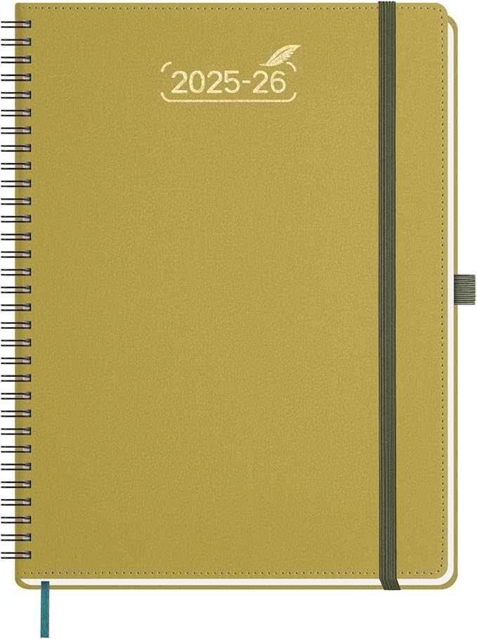 BEZEND Weekly Planner 2025-2026 with 2 Columns, 8.5" x 11" Academic Calendar 18 Months (Jul 25-Dec 26) Life Work Appointment Book with Monthly Tab, PU Leather Softcover Spiral - Mustard-DeskLoop Office