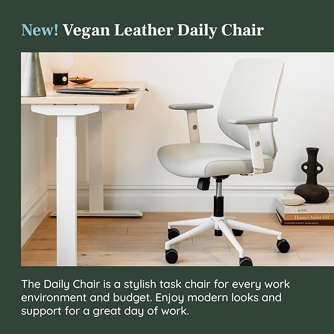 Branch Daily Chair - Vegan Leather Office Chair with Swivel, Lumbar Rest, and Adjustable Armrests - Comfortable Seating for Improved Posture and Productivity - Limestone-DeskLoop Office
