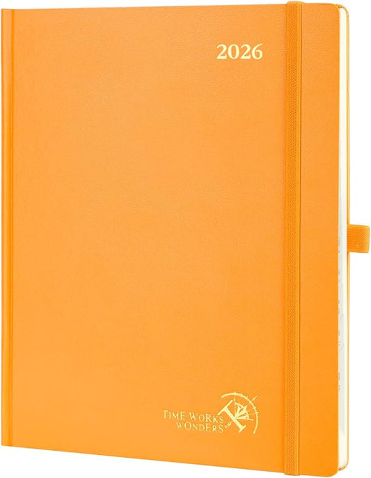 POPRUN 2026 Planner (Large Size 8.5''x 10.5'' Hardcover) - Daily Weekly and Monthly Calendar Agenda 2026 Appointment Book with Hourly Time Slots, Monthly Tabs, 100 GSM - Orange-DeskLoop Office