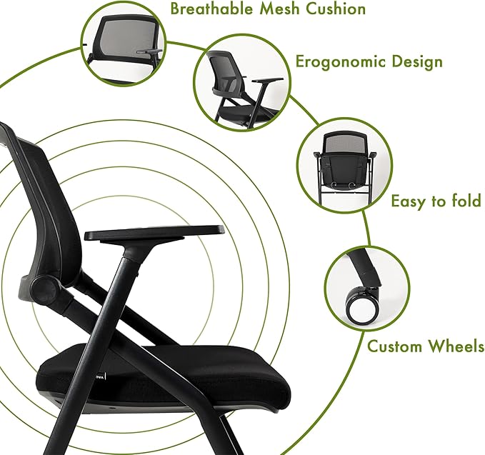 10 Pack Conference Room Chairs with Wheels and Sliding Armrest,Foldable Nesting Chair for Office School Church Waiting Room Black-DeskLoop Office