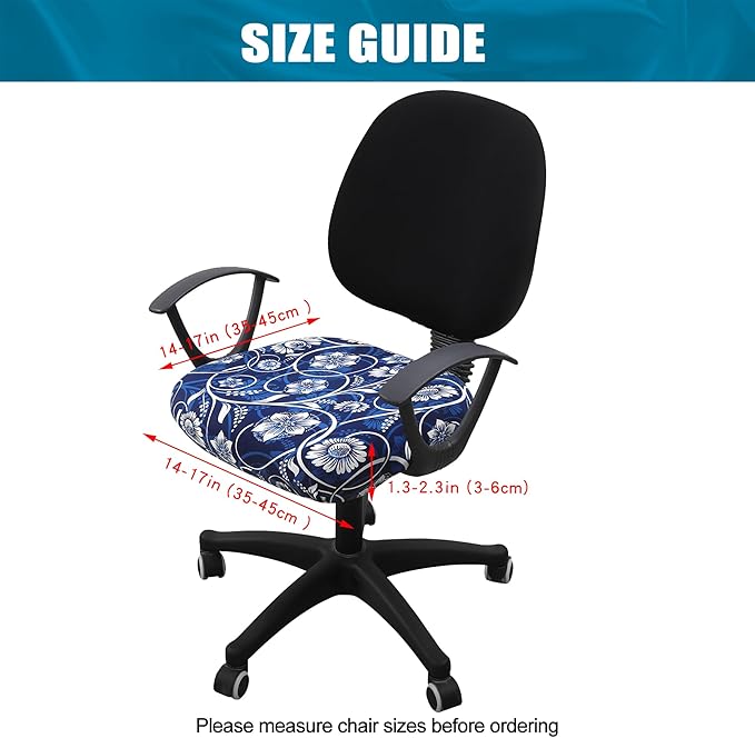 Smiry Printed Office Computer Chair Seat Covers, Stretch Fit Universal Desk Rotating Chair Cover Washable Removable Seat Cushion Protectors - Navy Blue-DeskLoop Office