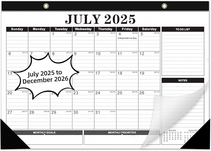 Tcamp Desk Calendar 2025-2026 from July 2025 to December 2026, Large 17" x 12" Wall Calendar with Julian Dates, 18 Months Desk Planner for Home School Office Desktop, Christmas Gifts-DeskLoop Office