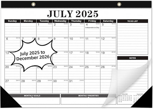 Tcamp Desk Calendar 2025-2026 from July 2025 to December 2026, Large 17" x 12" Wall Calendar with Julian Dates, 18 Months Desk Planner for Home School Office Desktop, Christmas Gifts-DeskLoop Office