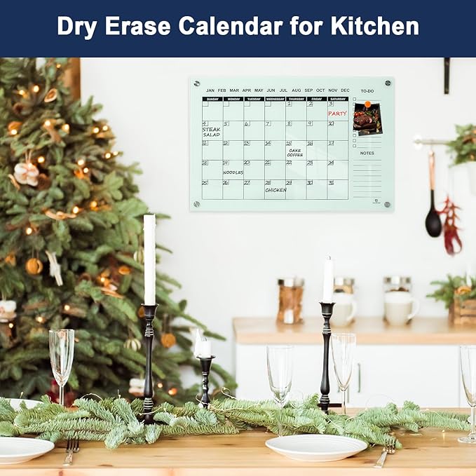 TSJ OFFICE Glass Calendar Whiteboard - 36 x 24 Inches Wall Mounted Monthly Dry Erase Calendar for Wall, Large Magnetic Glass White Board for Office, Home & School-DeskLoop Office