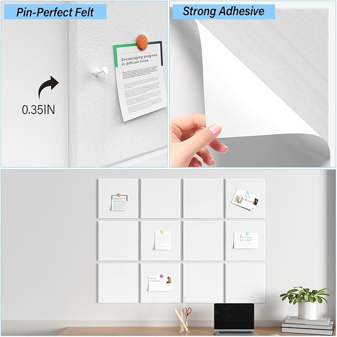 Large Cork Boards for Walls – 48 x 36 Self Adhesive Felt Wall Tiles, Ideal for Office Wall Organizing Bulletin Board, Easy to Install Cork Boards Felt Board-DeskLoop Office