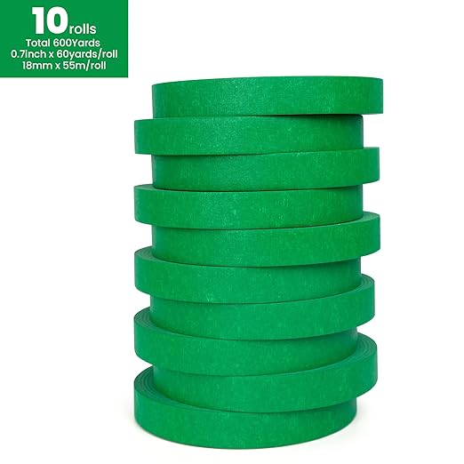 Green Painters Tape Multi-Surface Masking Tape 0.7 inch x 60 Yard, Indoor and Outdoor Painting Tape, Residue Free Easy Removal with Sharp Lines, Paint Tape for Walls, Auto, Home, 10Rolls-DeskLoop Office