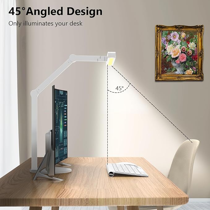 Micomlan Led Desk Lamp with Atmosphere Lighting, Rotatable Tall Architect Desk Lamp for Home Office with Swing Arm, 24W Bright Auto Dimming Adjustable Computer Light with Base for Table-DeskLoop Office