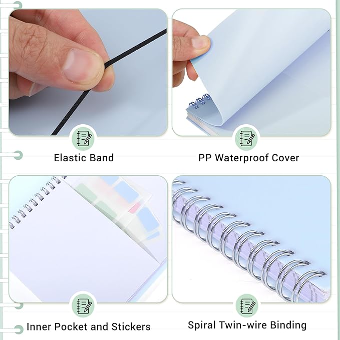 3 Pcs Spiral Notebook 5.9x8.3, 140 Pages Small Notebook for Women A5 College Ruled Journals Cute Notebooks with Large Pockets and Index Stickers for Home School Office Use(Purple, Green, Blue)-DeskLoop Office