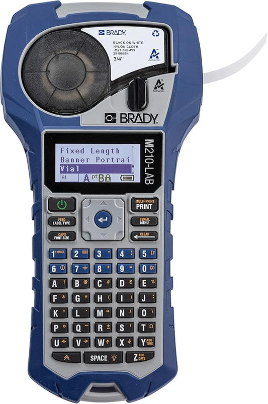 Brady M210-LAB Portable Label Printer, Blue/Gray, 9.5 in H x 4.5 in W x 2.5 in D-DeskLoop Office