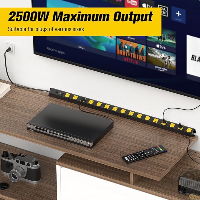 HHSOET 16 Outlet Long Power Strip, 10FT Heavy Duty Power Strip with 4800J Surge Protection, 20a Mountable Wide-Spaced Outlets for Home, Office, Garage & Workshop - ETL Certified-DeskLoop Office