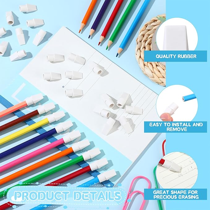 Crtiin 1000 Pcs Pencil Top Erasers Bulk Caps for Pencils Chisel Shape Erasers Toppers Classroom Party Favors Games Prizes Funny Pencil Eraser Cap for Kids Studying Supplies Home Office(White)-DeskLoop Office