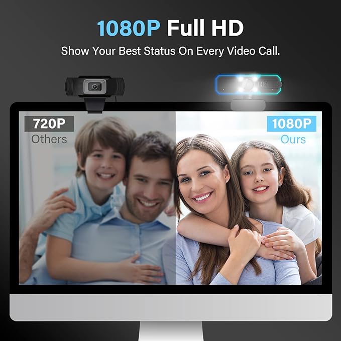 NBPOWER 1080P 60FPS Streaming Camera Webcam with Microphone and Fill RGB Light,Autofocus,Work with Laptop/Desktop Computer/Winsdows/Mac OS/PC Computer for Camera-DeskLoop Office