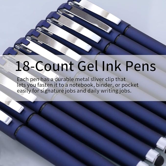 MiSiBao 0.7mm Black Ink Gel Ink Rollerball Pens 2 in 1 Medium Point Pens with Stylus Work Pen Smooth Writing for Office Black gel pen (18pack-Black Ink)-DeskLoop Office