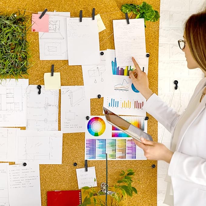 200 Pieces Push Pins Thumb Tacks Black Push Pins for Cork Board, 5 Style for Bulletin Boards Wall Maps Pictures Office Home Supplies-DeskLoop Office