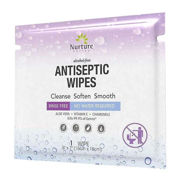 XL Individually Wrapped Nurture Antibacterial Body & Hand Wipes | Alcohol-Free Antiseptic Wet Disinfecting Towelettes for Germ Removal, Sanitizing Hands |Cleaning Cloths| Adults & Baby| Thick & Strong-DeskLoop Office