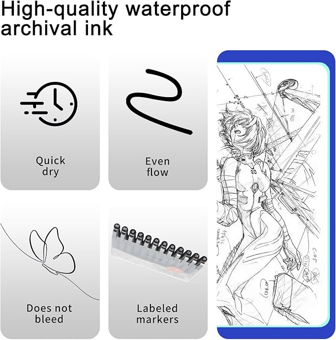 EYEYE Micro Pens, Black Drawing Art Pen,6 Pack 0.45mm Archival Pens Waterproof Ink Set Artist Supplies Archival Inking Markers Sketch Outline Pen, Precision Drawing and Sketching Kit-DeskLoop Office