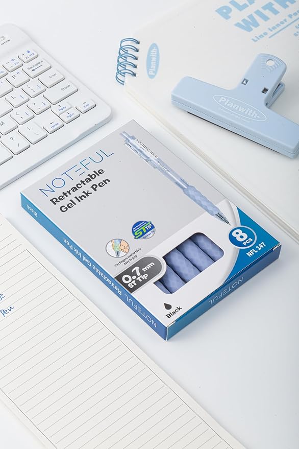 Retractable Gel Pens Clicker, Medium Point 0.7, Premium Comfort Grip for Smooth Writing Planner and School Supplies (Black, 1 Count (Pack of 8))-DeskLoop Office