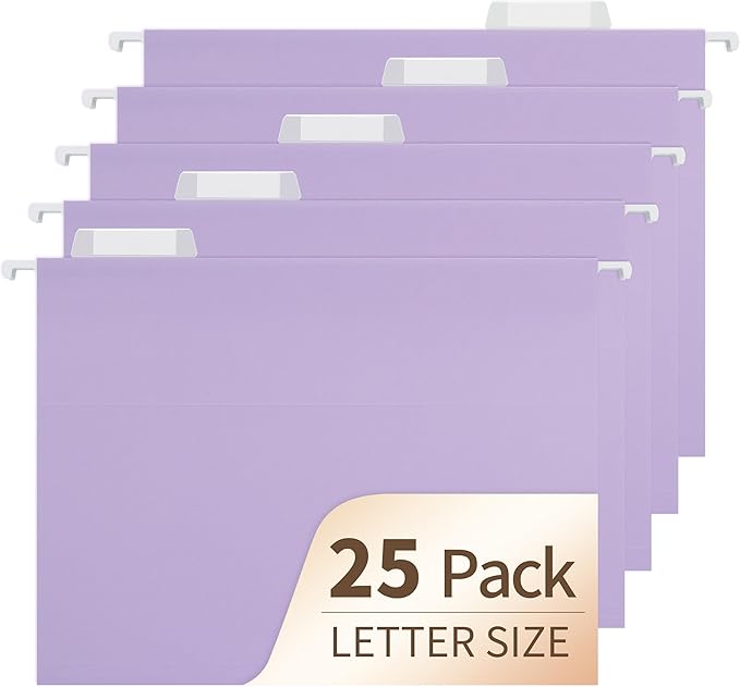Hanging File Folders, 25 Pack Letter Size File Folders with 1/5-cut Tabs, Office Essentials for Filing Cabinet & Desk Storage-DeskLoop Office