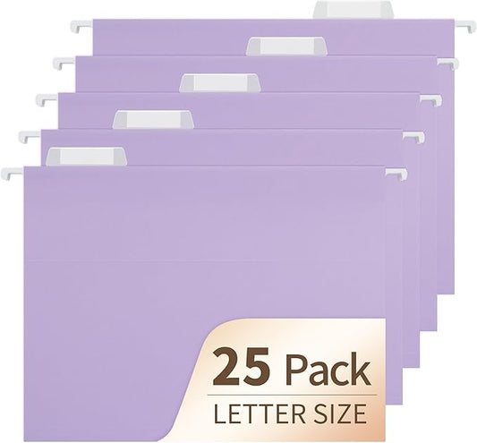 Hanging File Folders, 25 Pack Letter Size File Folders with 1/5-cut Tabs, Office Essentials for Filing Cabinet & Desk Storage-DeskLoop Office