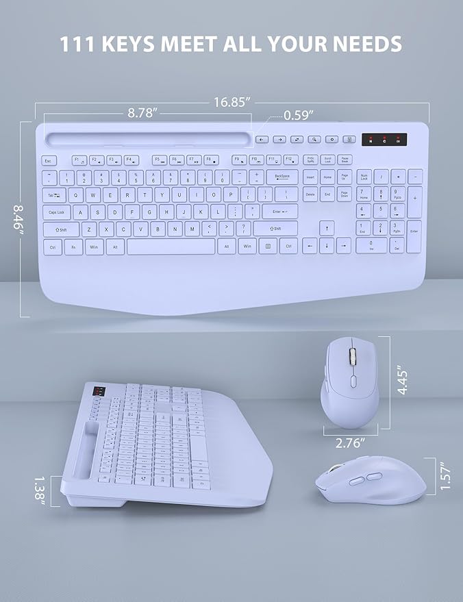 Wireless Keyboard and Mouse Combo - Full-Sized Ergonomic Keyboard with Wrist Rest, Phone Holder, Sleep Mode, Silent 2.4GHz Cordless Keyboard Mouse Combo for Laptop, Computer, PC, Mac, Windows -Trueque-DeskLoop Office