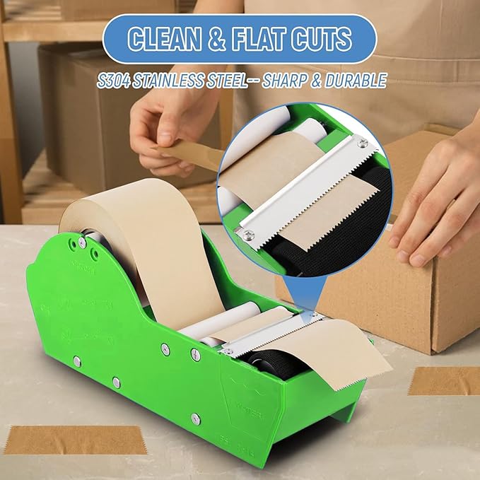 Water-Activated Tape Dispenser, Manual Kraft Gum Tape Dispenser, Width Adjustable 1.18-3.15", Light Weight & Portable Packing Tape Dispenser Set, Green-DeskLoop Office