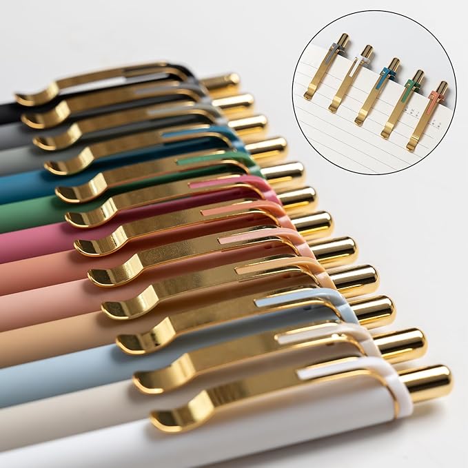 Linbsunne Ballpoint Pens Black Medium Point 1mm with Super Soft Grip Ball Point Pen for Men Women Retractable(gold-18 pcs)
