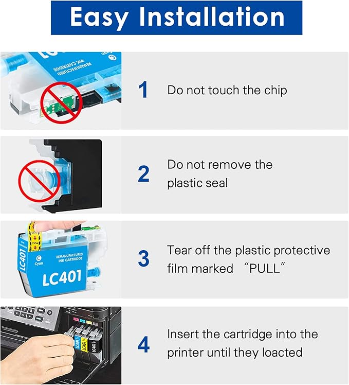 LC401 Ink Cartridges Compatible for Brother LC401 Ink Cartridges Color Standard Yield Work with Brother MFC-J1010DW MFC-J1012DW MFC-J1170DW Printer (1 Black,1 Cyan,1 Magenta,1 Yellow,4 Pack)-DeskLoop Office