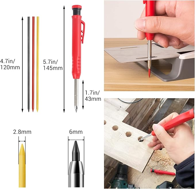 Gegong 24 Pieces 2.8 mm Diameter Solid Carpenter Pencil Set Pencil Refills for Carpenter Carpenter Marker Woodworking Mechanical Pencil (Red Refill)-DeskLoop Office