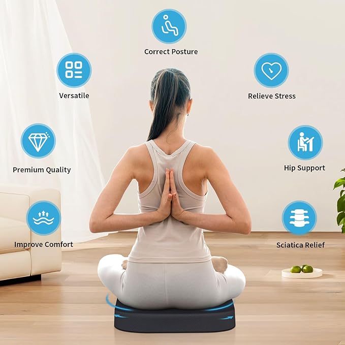 Large Seat Cushion, Soft Foam Cushion for Long Sitting Hours on Office Chair, Home & Car, Non-Slip Chair Pad for Relieving Back & Sciatica & Hip & Coccyx Pain (Grey)