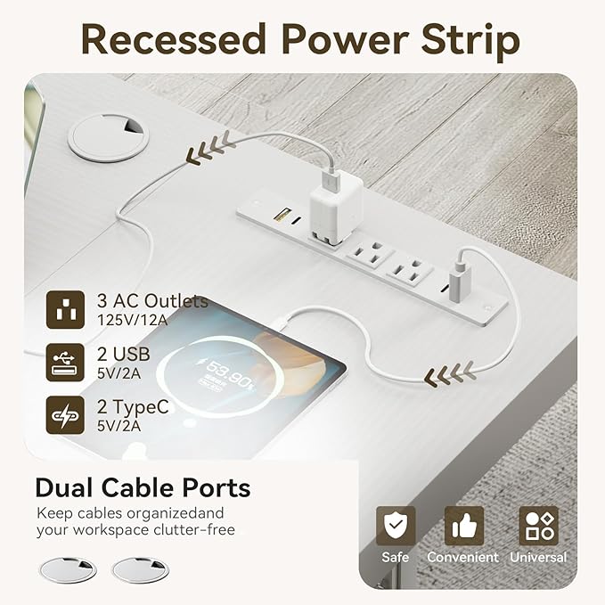 Coleshome 71 Inch Executive Desk with USB Ports, Large Computer Desk with Extra Thick, Long Mordern Office Workstation, Business Furniture for Home Office, White-DeskLoop Office