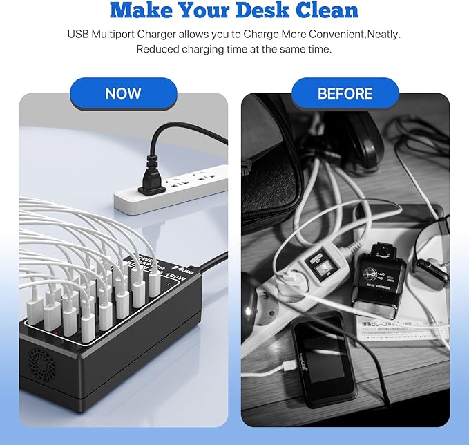 USB C Charging Station, USB Charger Station Block, 24-Port 100W (20A) Charging Block, Charging Station for Multiple Devices USB Wall Charger Power Hub,Compatible Samsung S24/iPhone/Google-DeskLoop Office