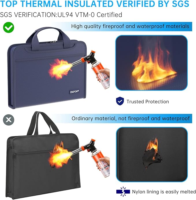 ENGPOW Accordion File Organizer,Fireproof Expanding File Folder with Multi Pockets,13 Pockets Document Organizer with Handle & Labels,Portable Home Travel Safe Storage Folder for Letter A4 Files,Blue-DeskLoop Office