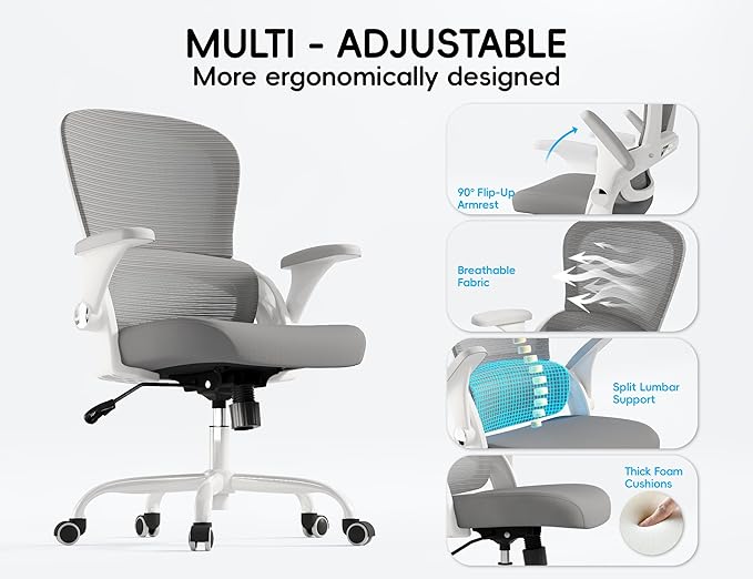 TRALT Ergonomic Office Chair - Comfy Desk Chair with Back Support, Home Office Desk Chairs, Computer Chair, 330lbs Wide Seat Big and Tall Office Chair for Executives (Grey)-DeskLoop Office