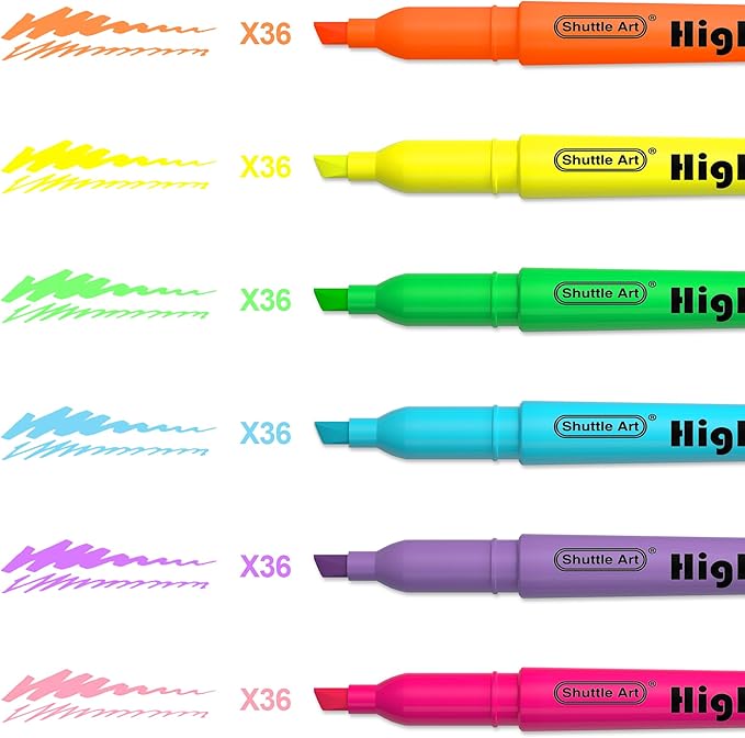 Shuttle Art 216 Pack Highlighters, Highlighters Assorted Colors Set, 6 Bright Colors Chisel Tip Dry-Quickly Non-Toxic Highlighter Markers Bulk for Adults Kids Highlighting in Home School Office-DeskLoop Office