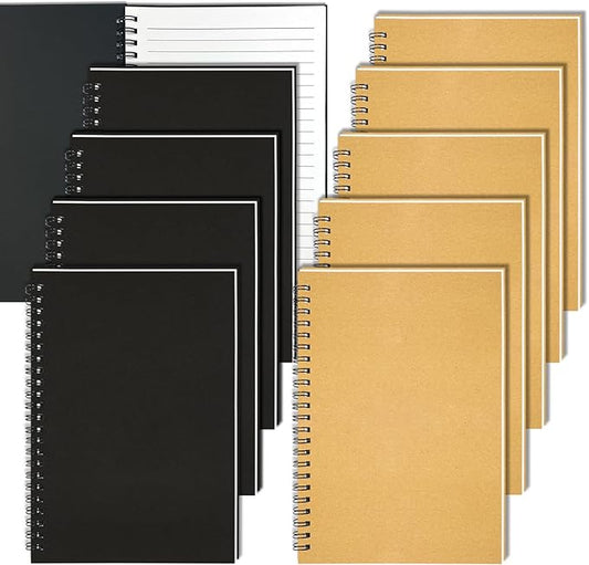 GINMLYDA Small Spiral Notebook A5, 10Pack 120 Lined Pages 8.25x5.5 Inches Spiral Journal Kraft Cover Notebooks & Writing Pads for School Home Office Aesthetic Sketch Drawing Note-DeskLoop Office