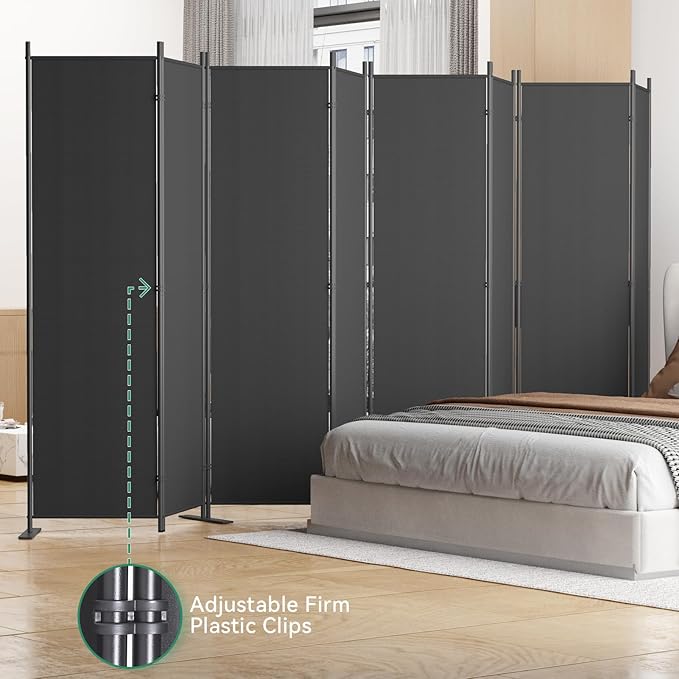 Helios&Hestia 8-Panel 6 ft Tall Indoor Folding Room Divider, Portable Privacy Screen, Freestanding Partition Separator, Temporary Wall Separation for Bedroom, Office, 160" W X 71" H, Dark Grey-DeskLoop Office