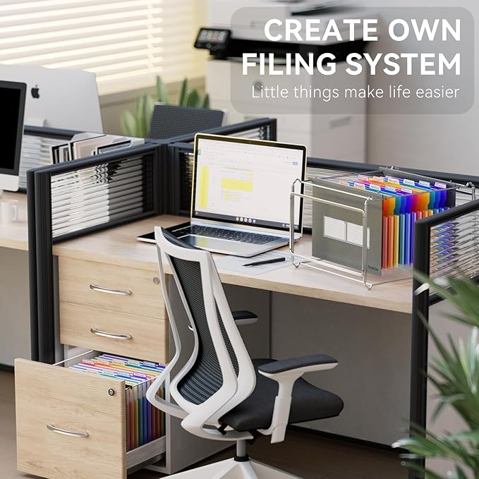 ThinkTex Plastic Expanding Hanging File Folders,12 Accordion Pockets,Large Capacity for Letter Size, Organizer for Filing Cabinet,Ideal for Tax,Contracts,Invoices,for Office,School & Home,Black-DeskLoop Office