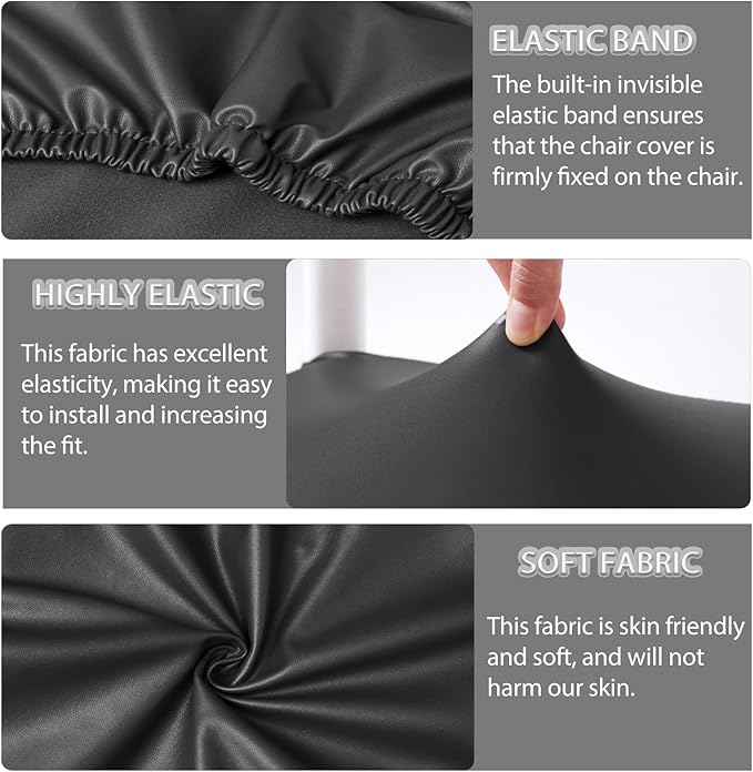 CWK Waterproof PU Leather Dining Chair Covers Set of 1-Stretchable Chair Seat Slipcovers, Removable & Washable Protector for Dining Room,Home,Office,Wedding,Rear Covers (PU-Black)-DeskLoop Office