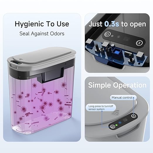 5 Gallon Motion Senor Bathroom Trash Can with Lid, Automatic Garbage Can Touchless, Smart Plastic Waste Basket for Narrow Spaces, Bathroom, Office, Bedroom, Living Room (Gray)-DeskLoop Office