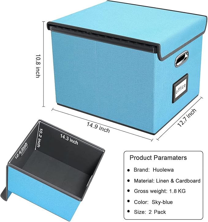 Huolewa Decorative File Organizer Document Storage Boxes with Lids, Linen Hanging Filing Storage Boxes, Decorative Home/Office Filing System for File and Folders Storage-DeskLoop Office