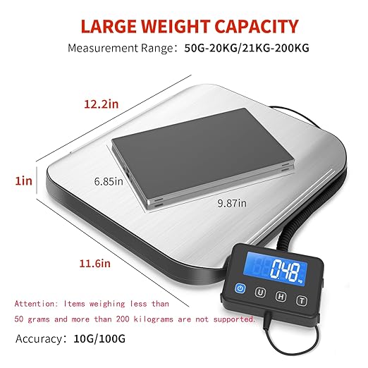 KKZ Shipping Scale, 440 LB Heavy Duty Postal Scale for Packages, Large Mailing Scale for Postage, Industrial, Small Business, Laundry, Warehouse, Stainless Steel-DeskLoop Office