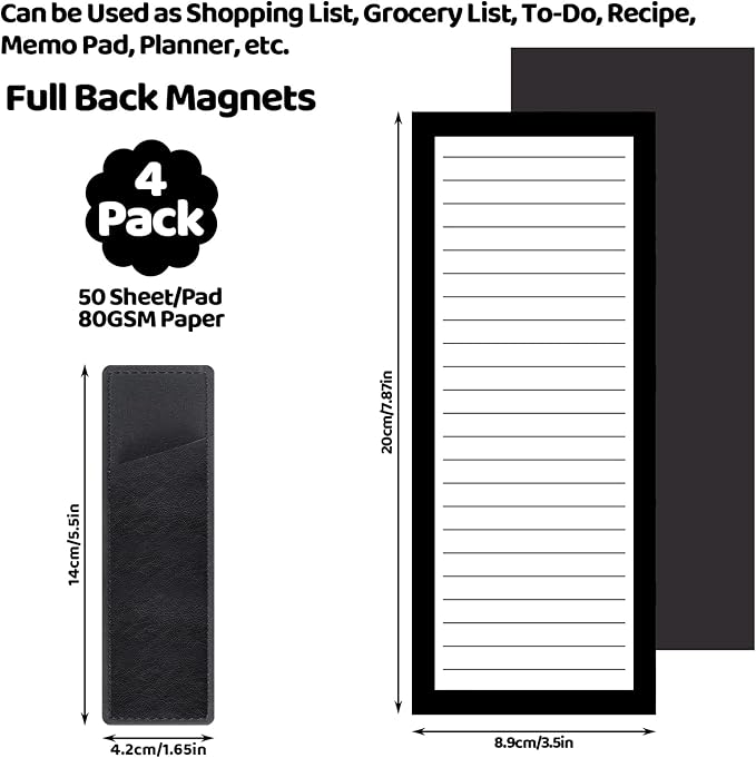 4 Pack Magnetic Note Pad for Fridge with Pen Holder, Totally 200 Sheets Magnetic To Do List, Shopping List, Grocery List, Memo Pads for Refrigerator(Black Border)-DeskLoop Office