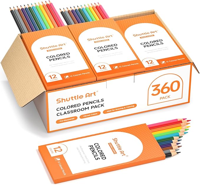 Shuttle Art 360 PCS Colored Pencils Bulk, 12 Assorted Colors, Pack of 30, Break-resistant, Pre-sharpened Colored Pencils for Kids, Bulk Pack School Supplies for Teachers & Students-DeskLoop Office