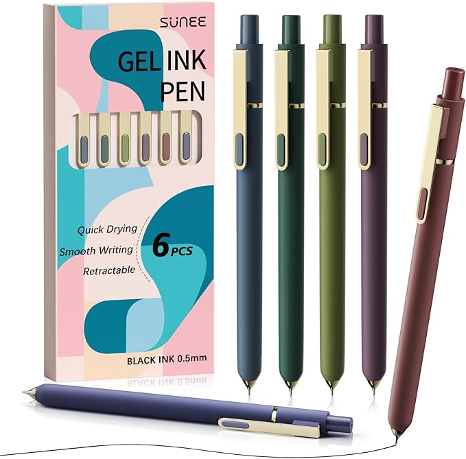 SUNEE Gel Pens, 6 Pack 0.5mm Pens Fine Point Smooth Writing Pens with Quick-Dry Black Ink, Cute Aesthetic School Office Note-Taking Pens for Journaling - Vintage-DeskLoop Office