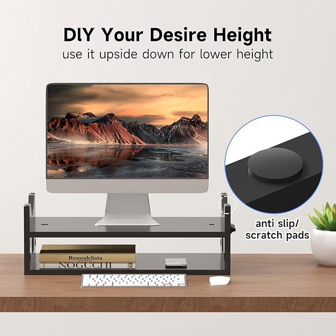 Pholiten Monitor Stand Riser, Desktop Stand, Computer Stand, Ergonomic Design, Two-Level Design, Desktop Organization, Keyboard Smartphone Storage, Printer Stand, Display Stand, 16.5 x 9.3 x 5.6-DeskLoop Office