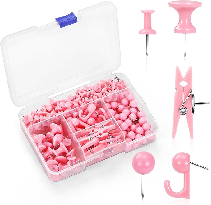 240Pcs Pink Thumb Tacks,5 Style Cute Push Pins, Decorative Push Pins for Bulletin Boards, Cork Board, Pink Office Supplies, Office Decor-DeskLoop Office