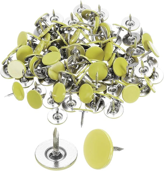 uxcell 150Pcs Upholstery Tacks, 11mmx10mm Flat Head Thumb Tack Decorative Furniture Nails Push Pins for Furniture Sofa Headboards, Light Yellow-DeskLoop Office