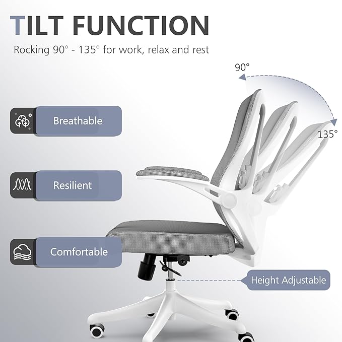 Computer Office Chair, Ergonomic Comfort Home Desk Chair, Mid Back Gaming Chair with Wheels, Adjustable Height, Lumbar Support, Flip-up Armrest with 350LBS Capacity-DeskLoop Office