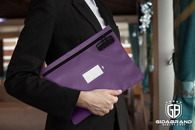 Notary Bag with Lock | 14x11 inch | Purple | Zipper Notary Supplies Bag | Locking Notary Bag for Notary Kit, Stamp, Embosser, Ink Pad, and Valuables | Locking Document Bag | Journal Carrying Case-DeskLoop Office